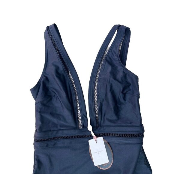 Ted Baker London Black Pointelle Deep V One Piece Swimsuit size 1= 4 US - Picture 12 of 12